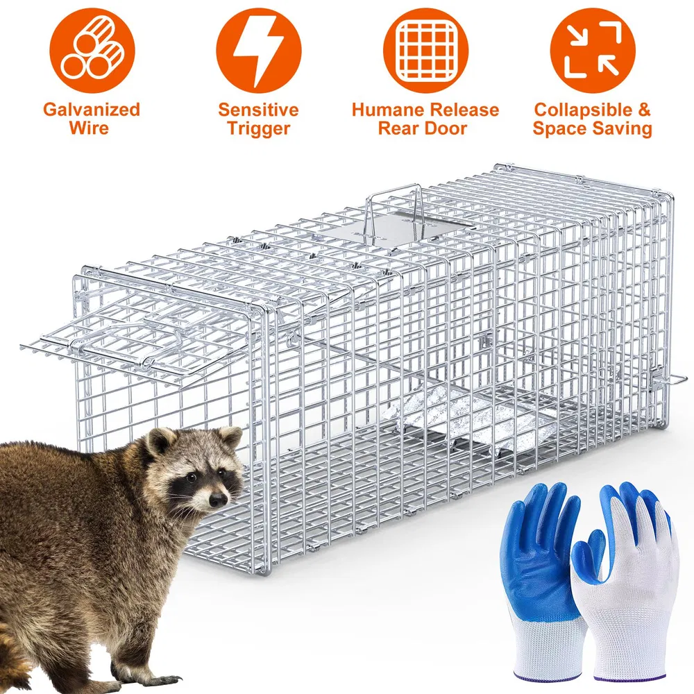 Heavy-Duty Live Animal Trap - 37x14x15 Inch Galvanized Mesh, Sensitive Pedal Trigger & Rear Release Door, Guarded Handle, Foldable Design for Raccoons, Armadillos, Small Dogs Under 55 lbs photo 2