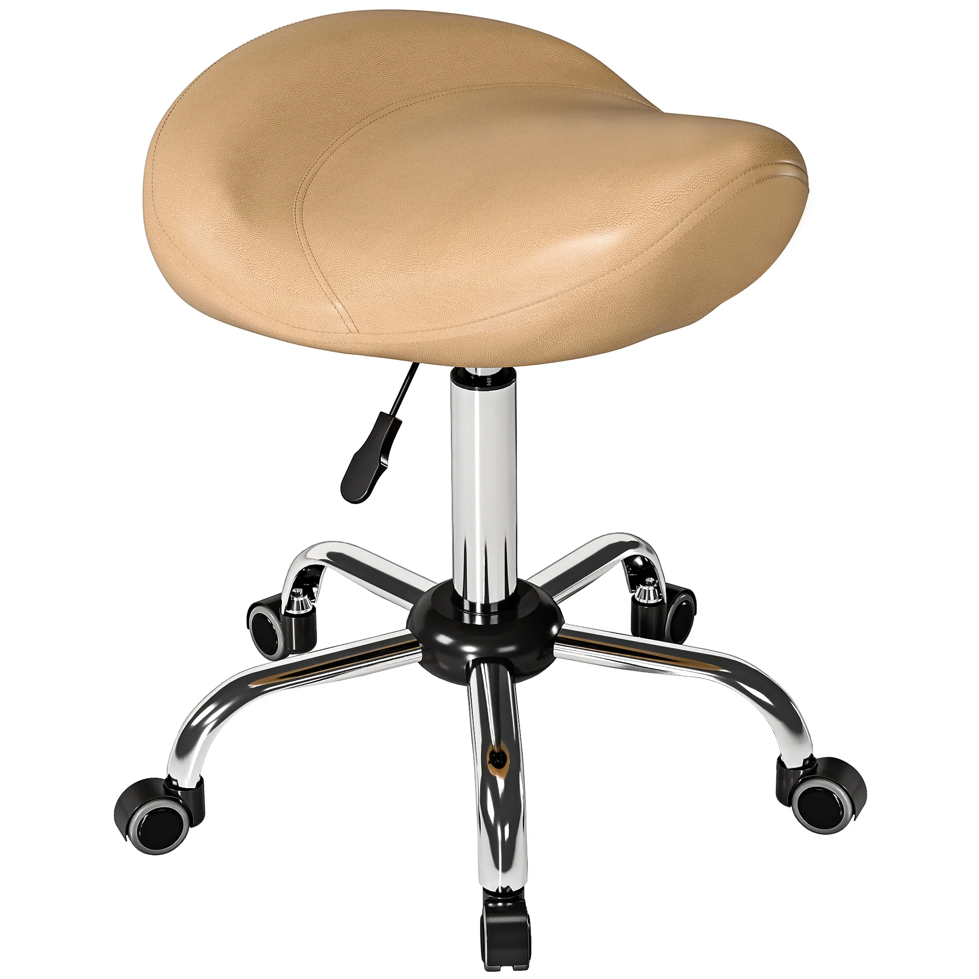 Saddle Stool, Height Adjustable Rolling Salon Chair with PU Leather for Massage, Spa, Clinic, Beauty and Tattoo, Brown photo 1
