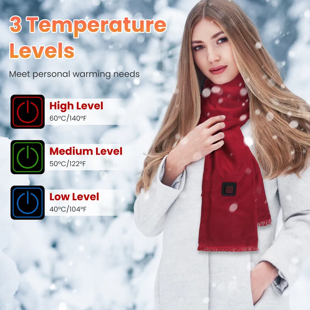 Heated Scarf USB Powered - 3 Heat Settings (Low/Medium/High), Soft Skin-Friendly, Washable, Stylish Colors for Winter Hiking/Camping/Birthday Gifts photo 7