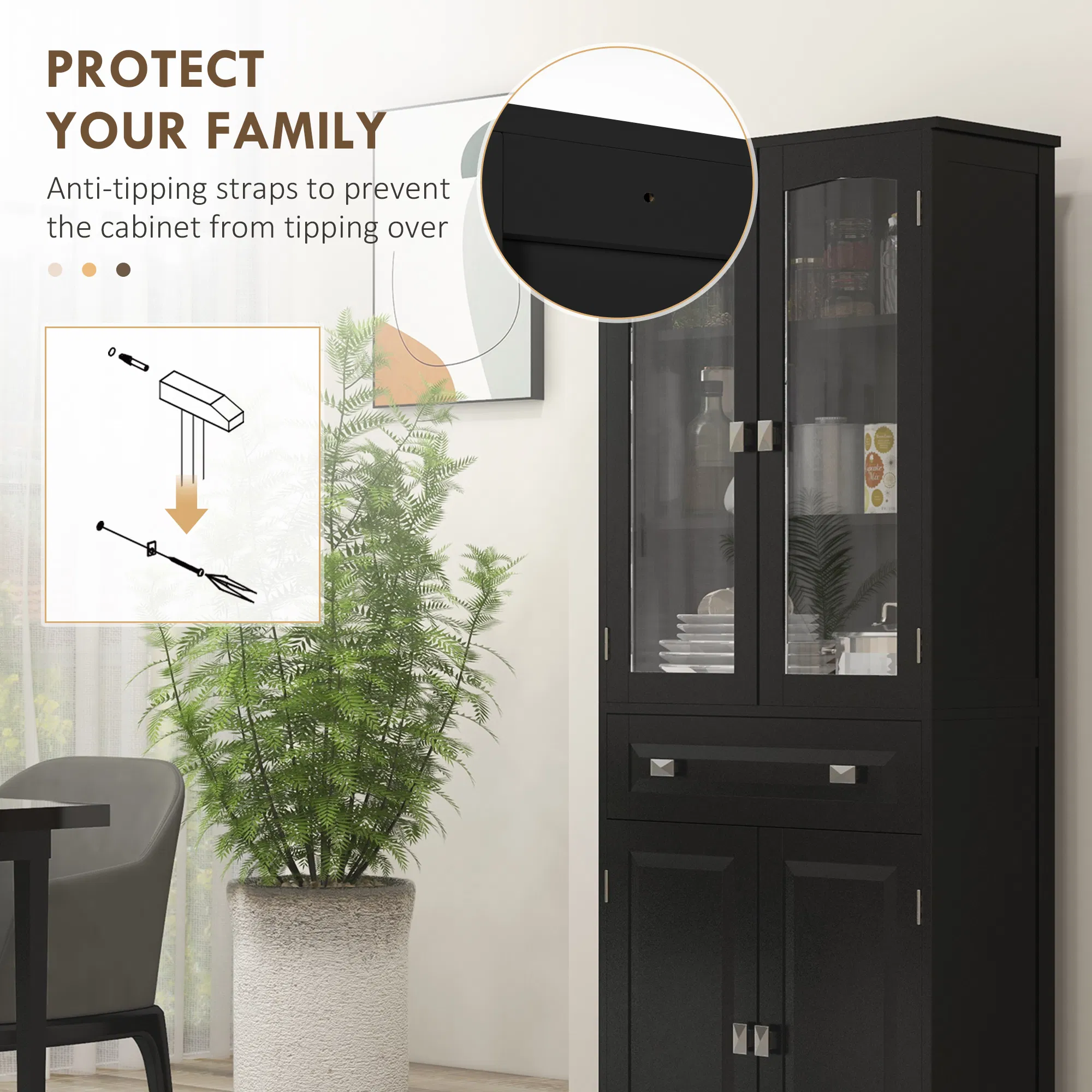 63" 4-Door Kitchen Pantry Cabinet, Freestanding Storage Cabinet Cupboard with Adjustable Shelves, Black photo 6