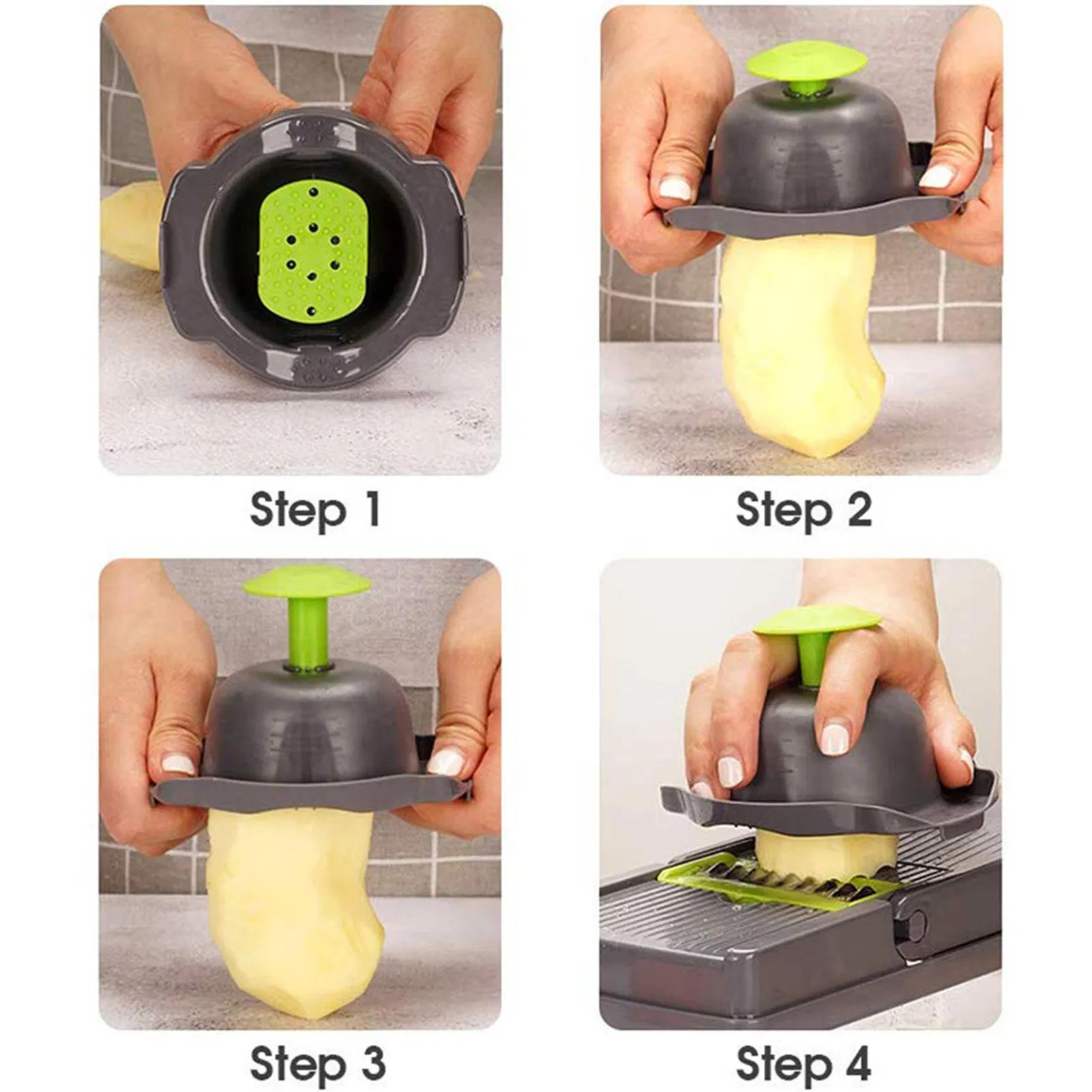 Vegetable Chopper Dicer with Container | Cheese Grater Mandoline Slicer Cabbage Shredder French Fry Cutter Stainless Steel for Veggie Onion Potato Fruit Food, Manual Hand Cooking Gadget for Kitchen photo 8