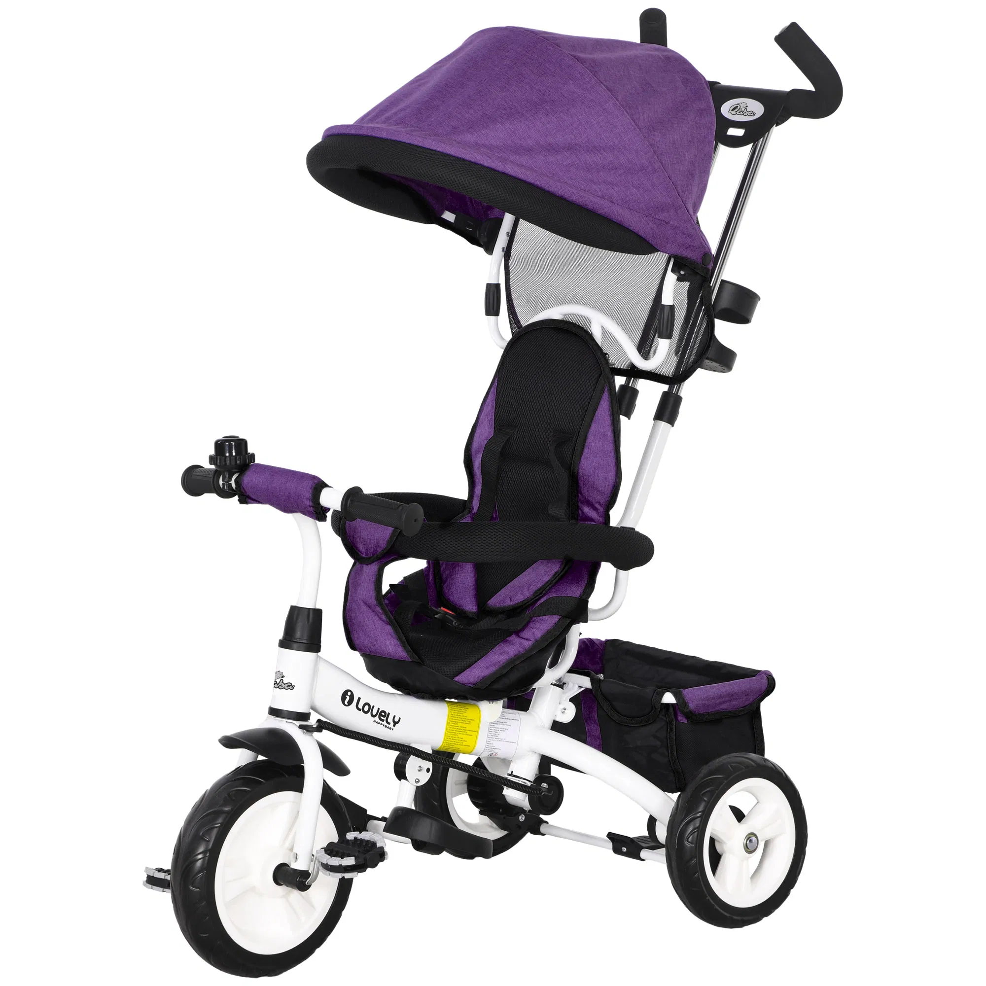 6 in 1 Toddler Tricycle Stroller with Basket, Canopy, 5-point Safety Harness, for 12-60 Months, Purple photo 1
