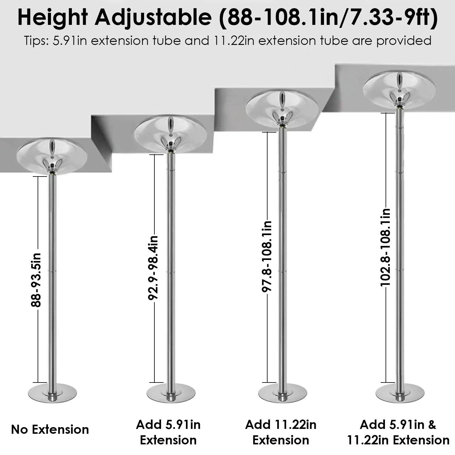 Stripper Dance Pole 45mm Spinning Static Dancing Pole with 88-108.1in Adjustable Height 551LBS Weight Capacity for Fitness Exercise Party Home Club Gym photo 5