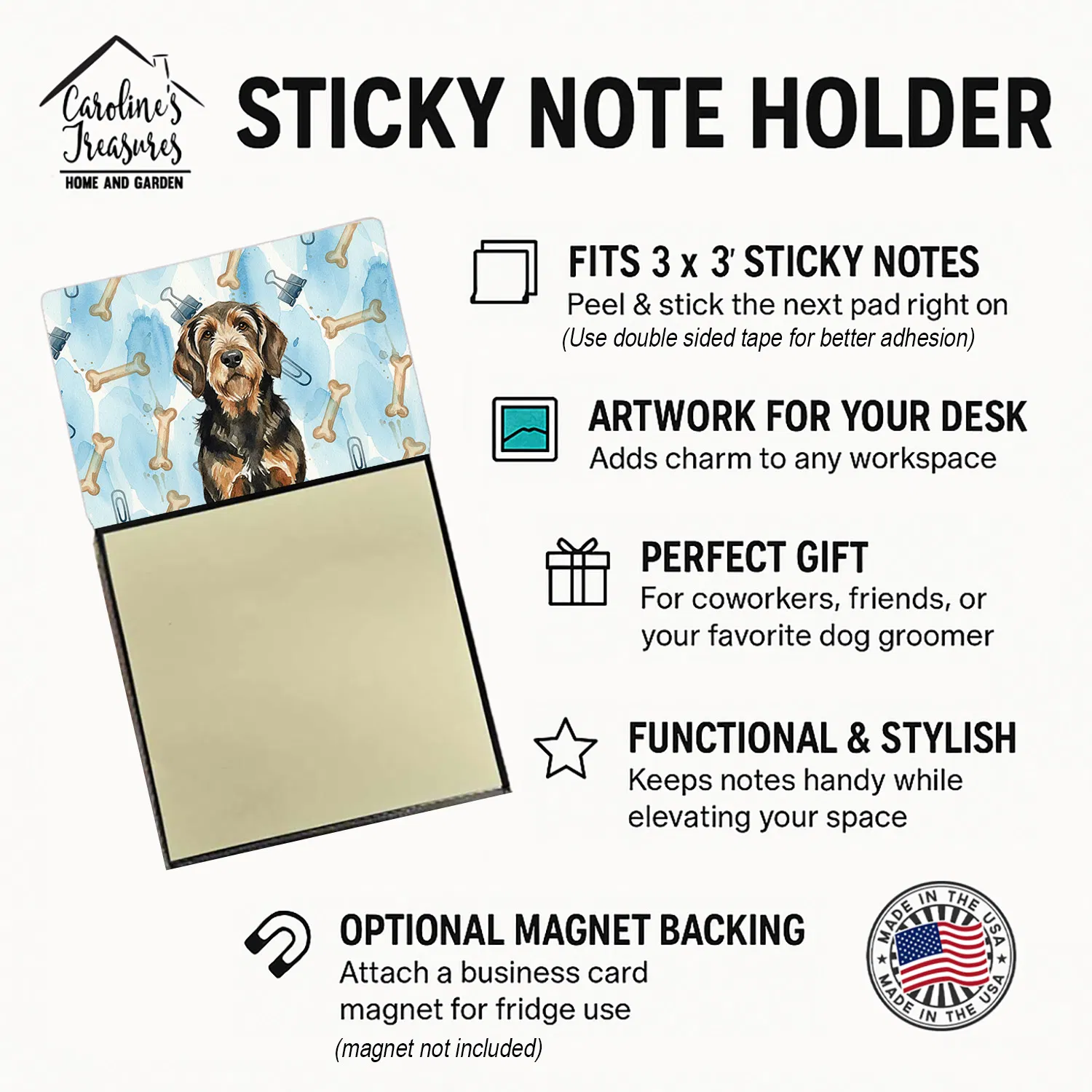 Black and Tan Otterhound Coworker Watercolor Sticky Note Holder Refillable Dispenser Desk Accessory 3x3 Pad Gift photo 4