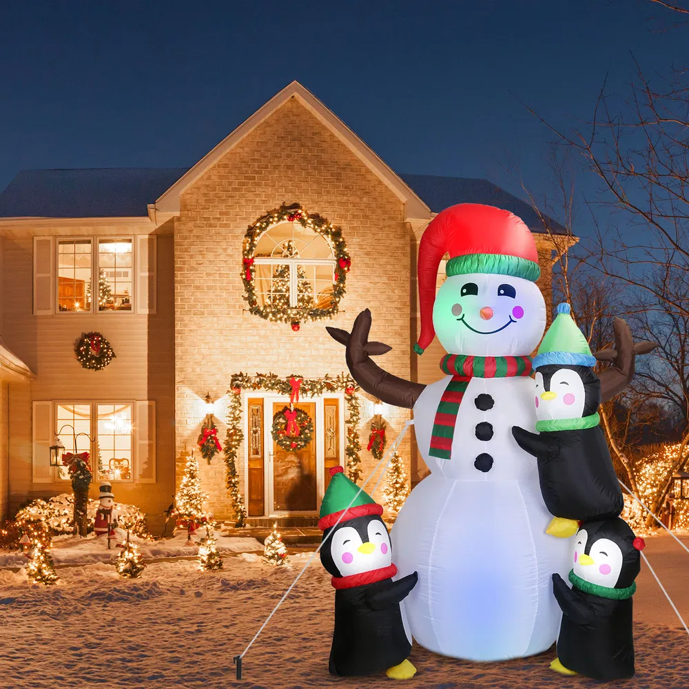 5.9FT Christmas Inflatable Decoration - Snowman & 3 Penguins with 5 LED Lights Includes Stakes/Ropes/Sandbags for Yard, Garden, Outdoor Indoor Decor photo 2