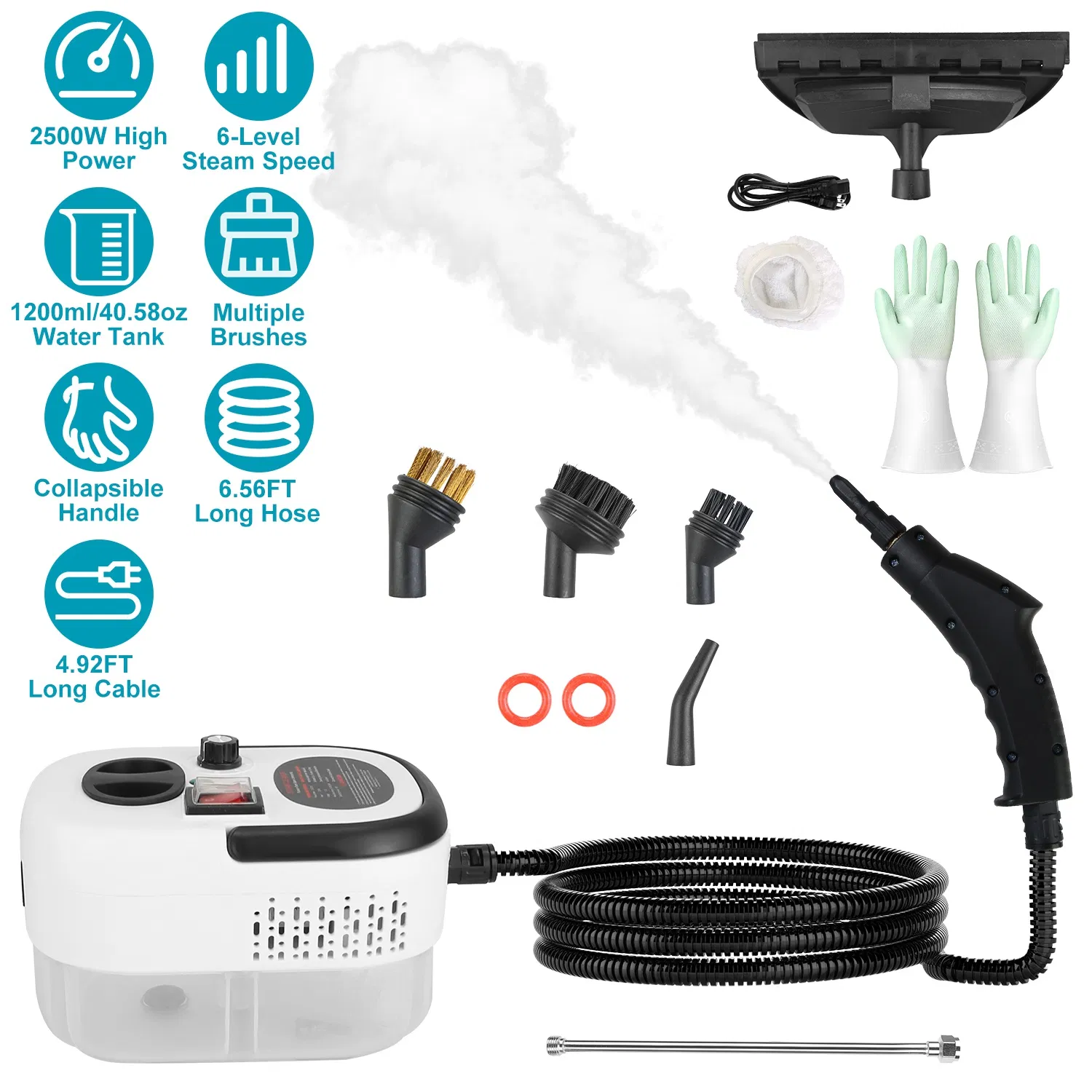 2500W Handheld Steamer Cleaner Multifunctional Little Steamer Powerful High Temp Steam Clean Machine for Cleaning Car Detailing Couch Floor Tile Microwave Mattress Bed Bugs Windows photo 1