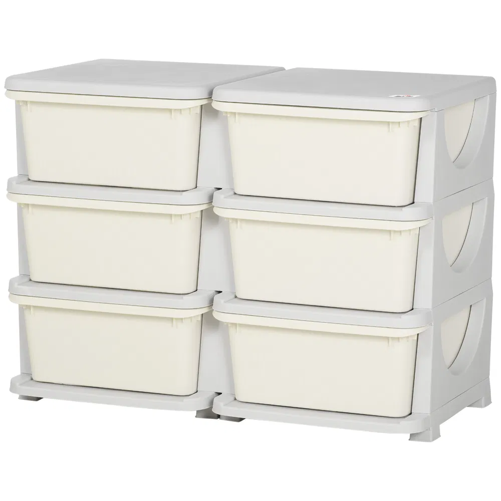 3 Tier Kids Toy Organizer and Storage Bins with 6 Plastic Drawers, Cream White photo 2