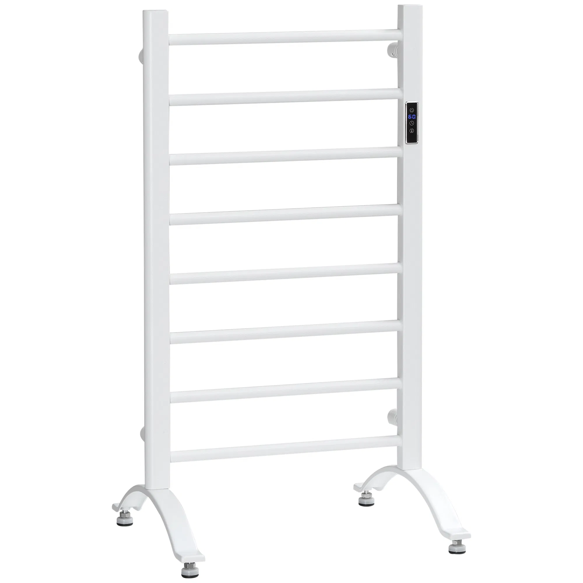 8-Bar Heated Towel Warmer Rack with Built-in Timer and LED Indicators, Wall Mounted & Free Standing Carbon Steel Electric Towel Bar with Adjustable Temperature, White photo 1