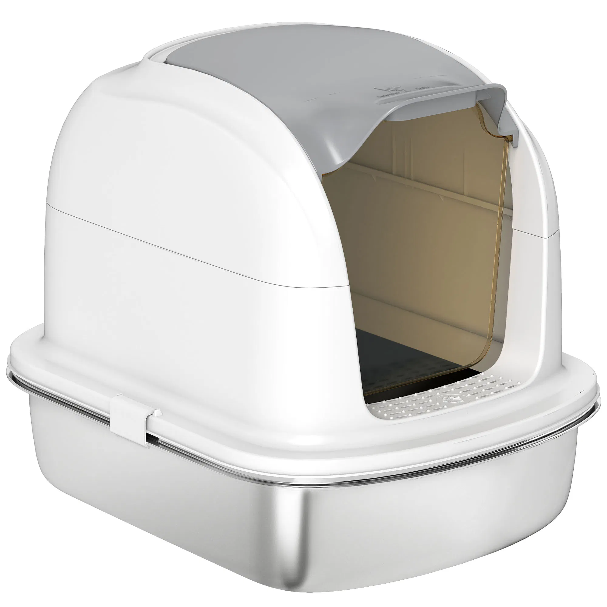 XL Stainless Steel Cat Litter Box with Lid for Big Cats, Enclosed Cat Litter Box with Flip Cover, Scoop photo 1