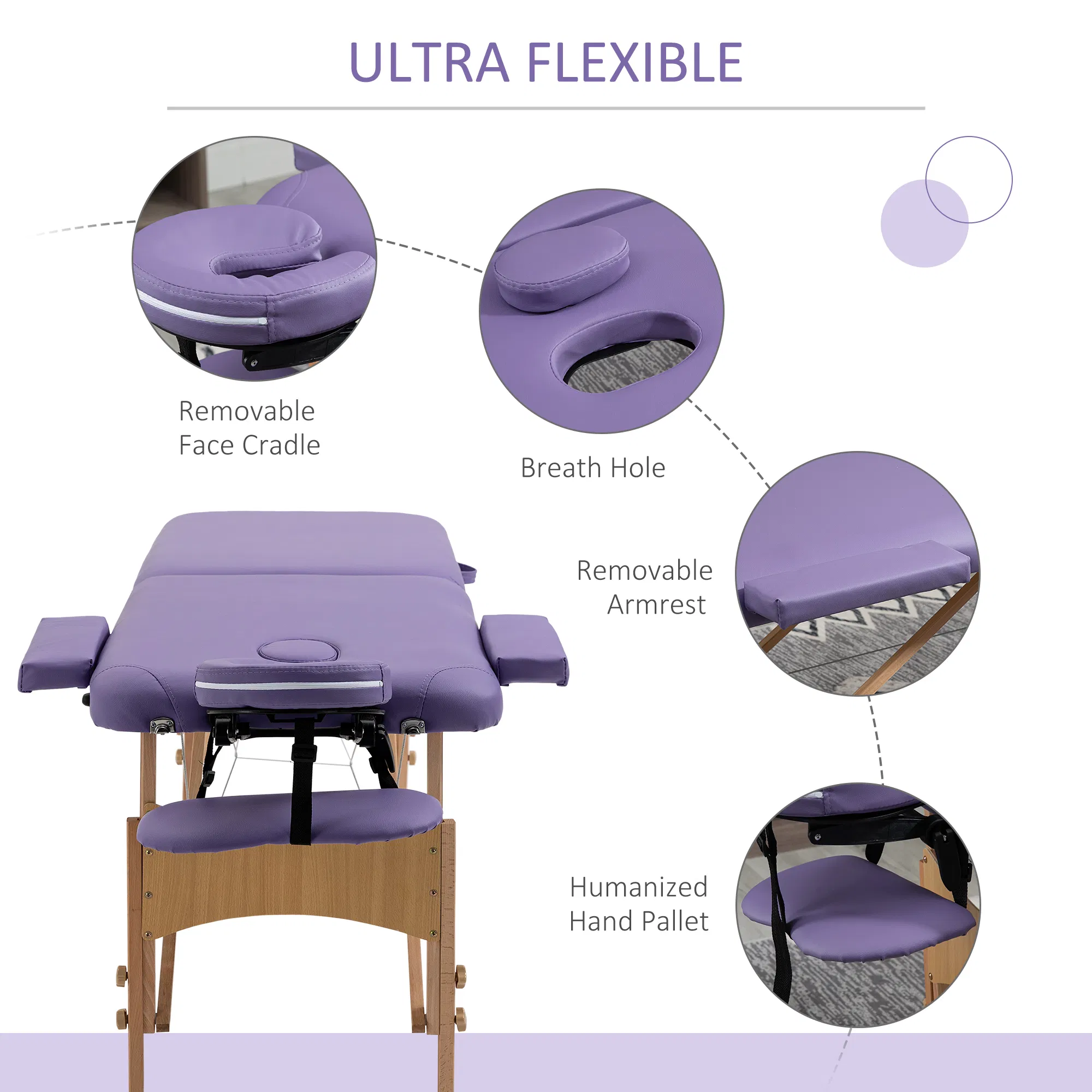 Portable Massage Table 72 Inch Adjustable Spa Bed Foldable Facial Couch with Carry Case Purple photo 6