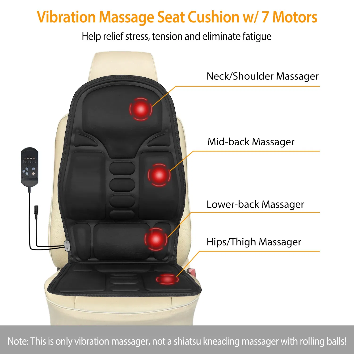Back Massager Cushion Electric Massage Car Seat Cushion Chair Pad w/ Heating Function 8 Vibration Modes 3 Intensity Levels photo 7