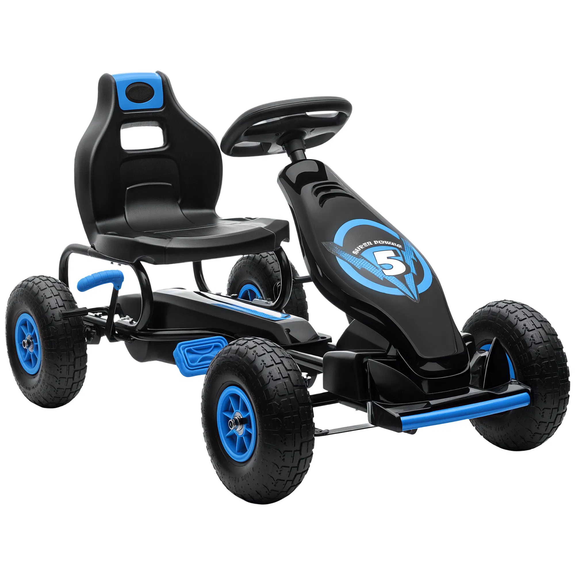 Kids Pedal Go Kart, Ride On Toys for Boys Girls with Ergonomic Adjustable Seat, Rubber Wheels Shock Absorb, Safety Hand Brake, Ages 5-12 Years Old, Blue photo 1