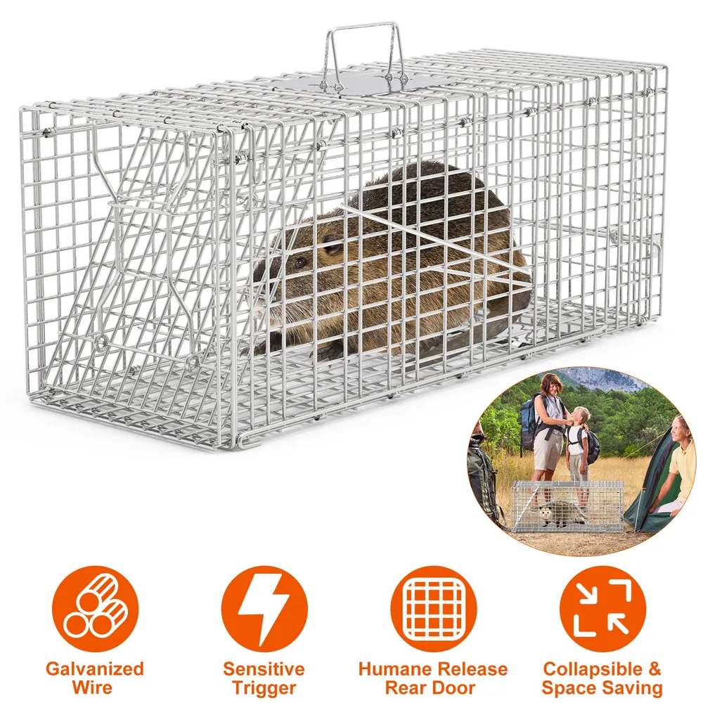 Humane Animal Trap Cage (30.51x11.02x11.81in) - Galvanized Sturdy Wire Mesh, Sensitive Trigger & Dual Doors, Handle Guard Plate, Collapsible for Raccoons, Opossums, Skunks Under 16.5lbs Indoor/Outdoor photo 2
