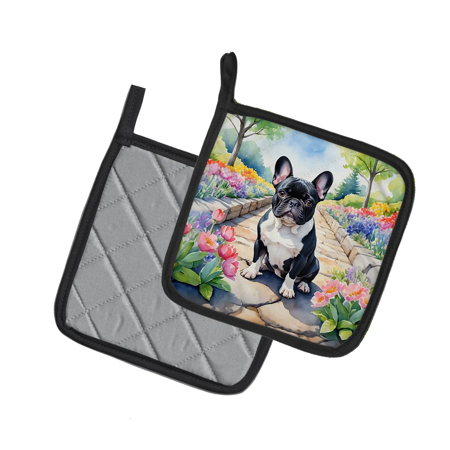 French Bulldog Spring Path Pair of Pot Holders Kitchen Heat Resistant Pot Holders Sets Oven Hot Pads for Cooking Baking BBQ, 7 1/2 x 7 1/2 photo 5