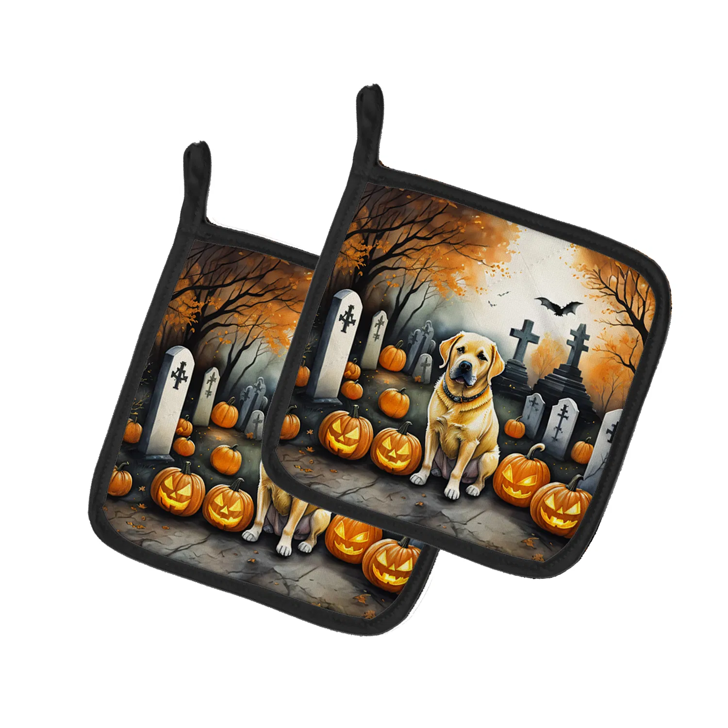 Yellow Labrador Retriever Spooky Halloween Pair of Pot Holders Kitchen Heat Resistant Pot Holders Sets Oven Hot Pads for Cooking Baking BBQ, 7 1/2 x 7 1/2 photo 1