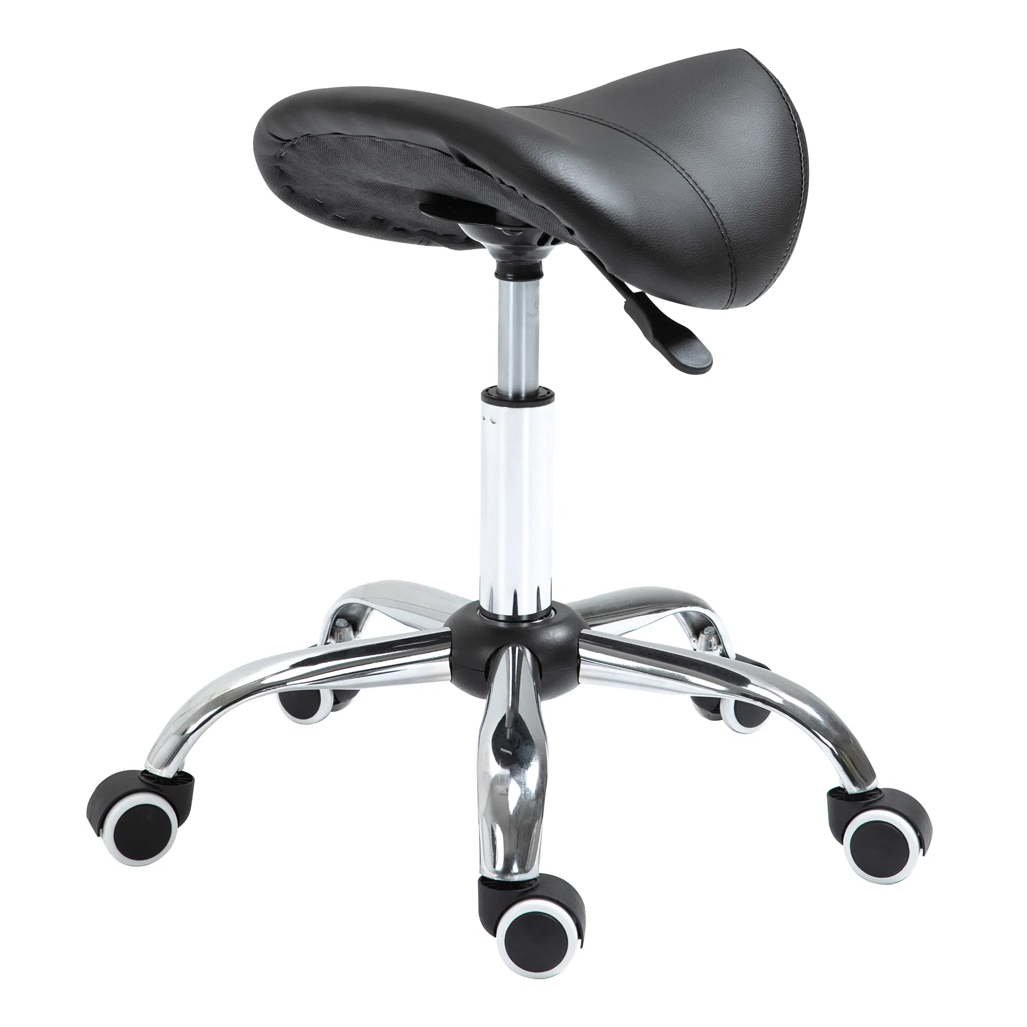 Adjustable Elegance: Hydraulic Salon Stool, Rolling Swivel Saddle Chair, PU Leather Beauty Seat for Spa, Black Finish photo 1