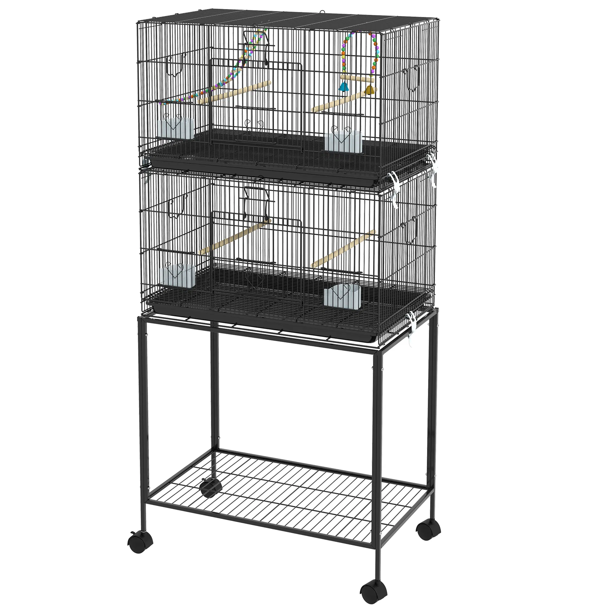 65" Birdcage for Canaries, Lovebirds Finches, Budgie Cage with Wheels, Black photo 1