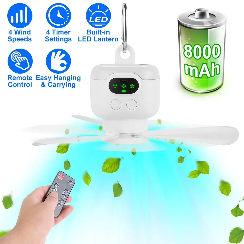 2 In 1 Portable Camping Fan with LED Lantern 8000mAh Battery Powered Tent Fan with Carabiner Digital Display 4 Speeds 4 Timer Settings for Camping Canopy Tents RV photo 2