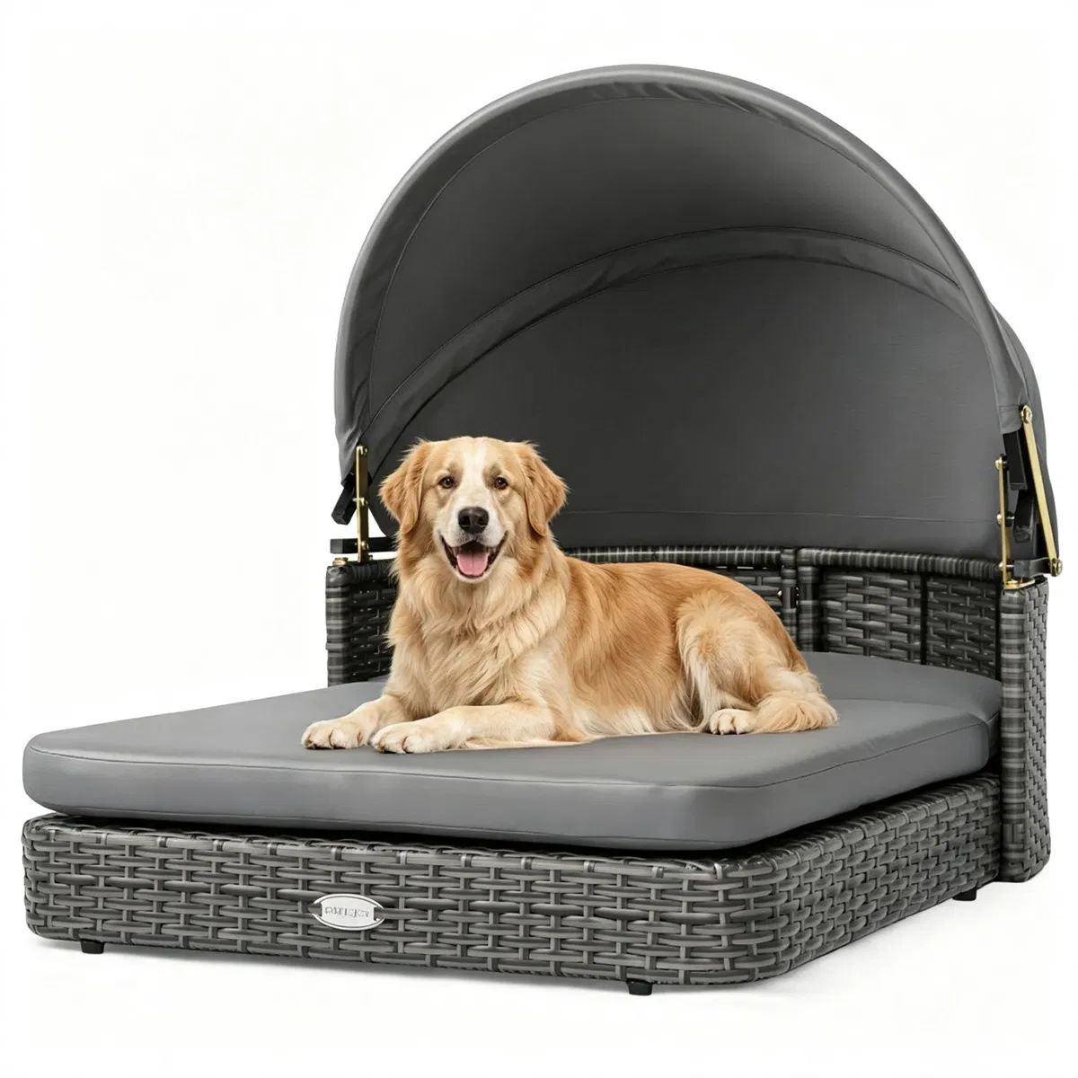 Gray Hand-Woven PE Rattan Dog Bed with Adjustable Canopy, Elevated Outdoor Pet Daybed with Washable Plush Cushion, Anti-Slip Breathable Pet Shelter for Indoor Patio Garden photo 7