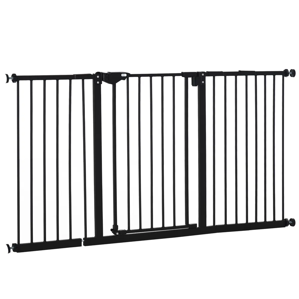 Pet Gate with Door Dog Gate and Barrier Indoor for Stairs Includes 7", 8", 12" Extensions Kit, 30 Inch Tall Pressure-Mounted Safety Gate, Black photo 2