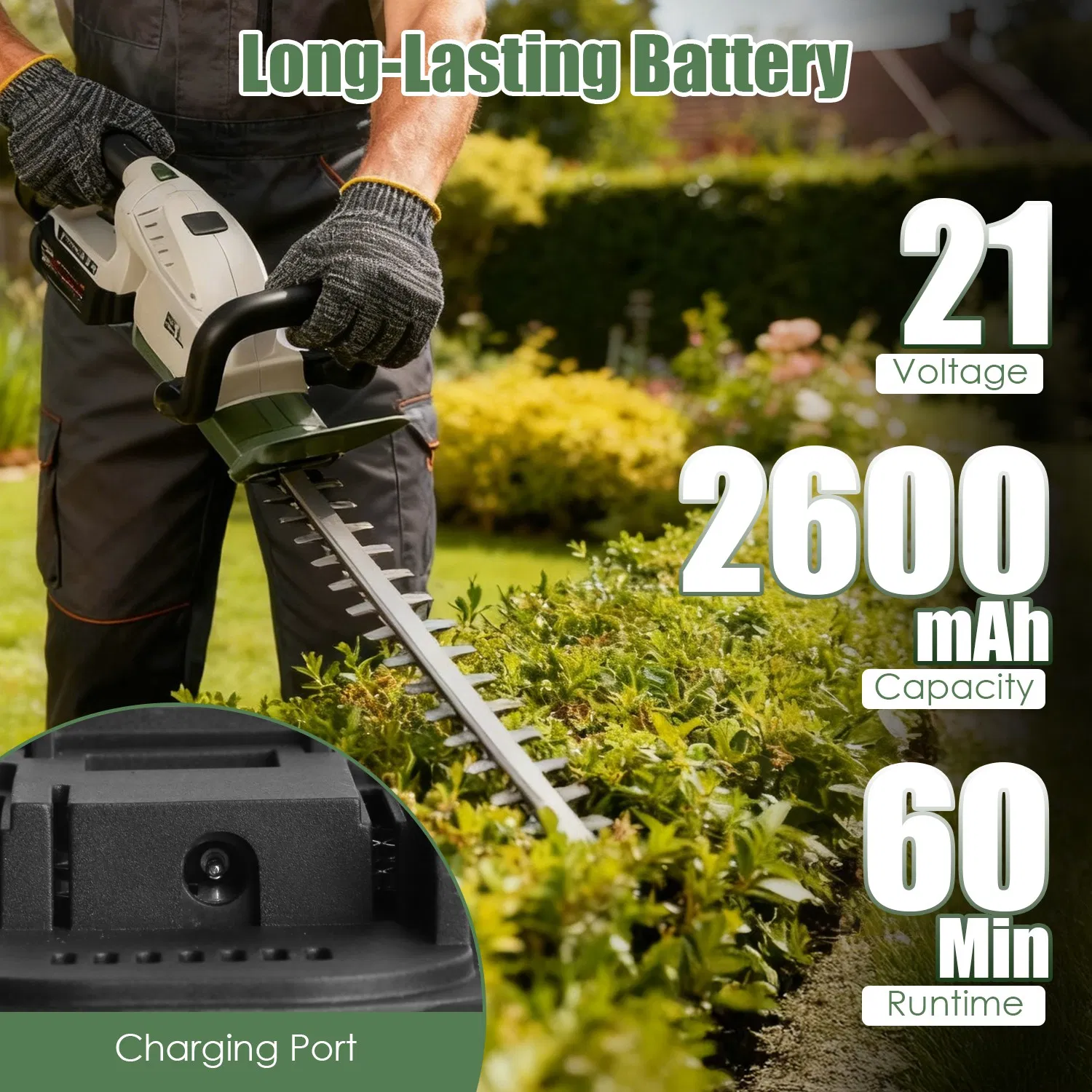 Professional Cordless Hedge Trimmer, ±90° Adjustable Handle & 0.6 Inch Cutting Capacity, 2600mAh Rechargeable Trimmer for Bushes Shrubs Trimming photo 8