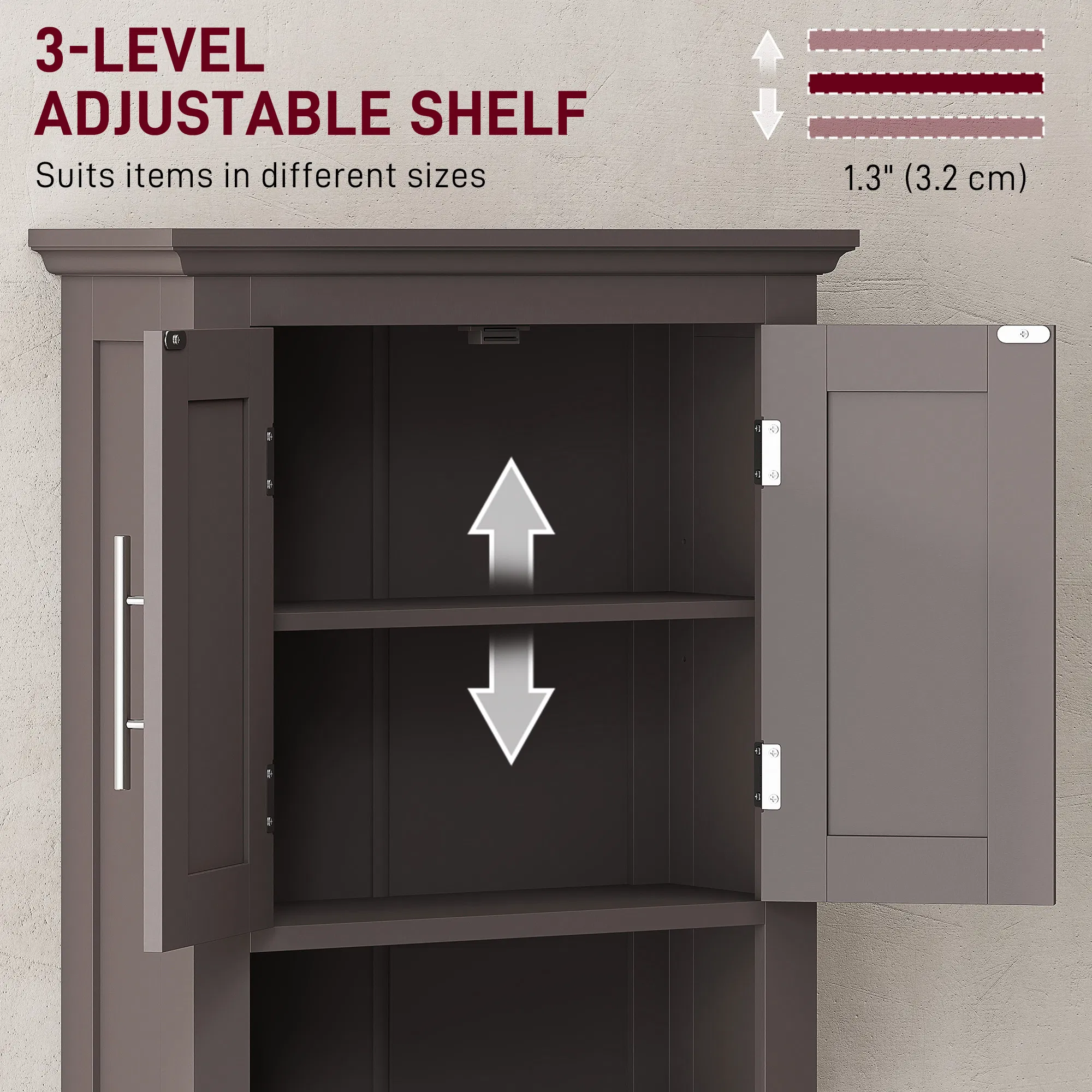 Bathroom Wall Cabinet, Medicine Cabinet, Toilet Storage Cabinet with Shelf for Living Room and Entryway, Brown photo 5