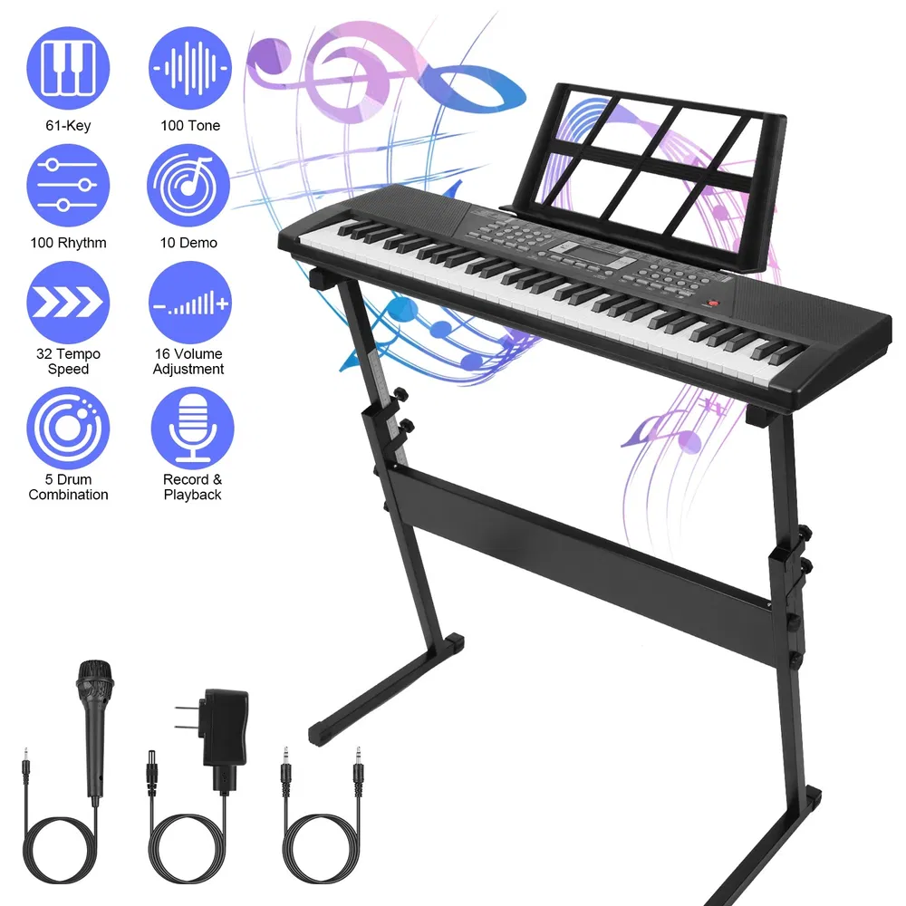 61-Key Multifunctional Piano Toy, 100 Tones & Rhythms with Microphone, Recording Function & Sheet Music Stand, Educational Keyboard for Kids Beginners photo 2