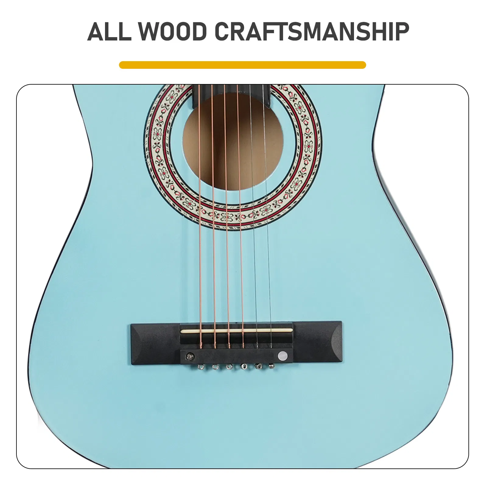 Sky-blue color 30-inch Round Acoustic Guitar with Picks, Strings, Capo, Case, Tuner, and Strap photo 8
