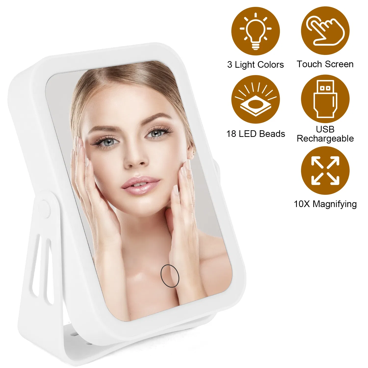 10X Magnifying LED Travel Makeup Mirror, 3 Light Modes Double-Sided Mirror with Smart Touch Sensor, USB Rechargeable for Valentine's Day Gift photo 6