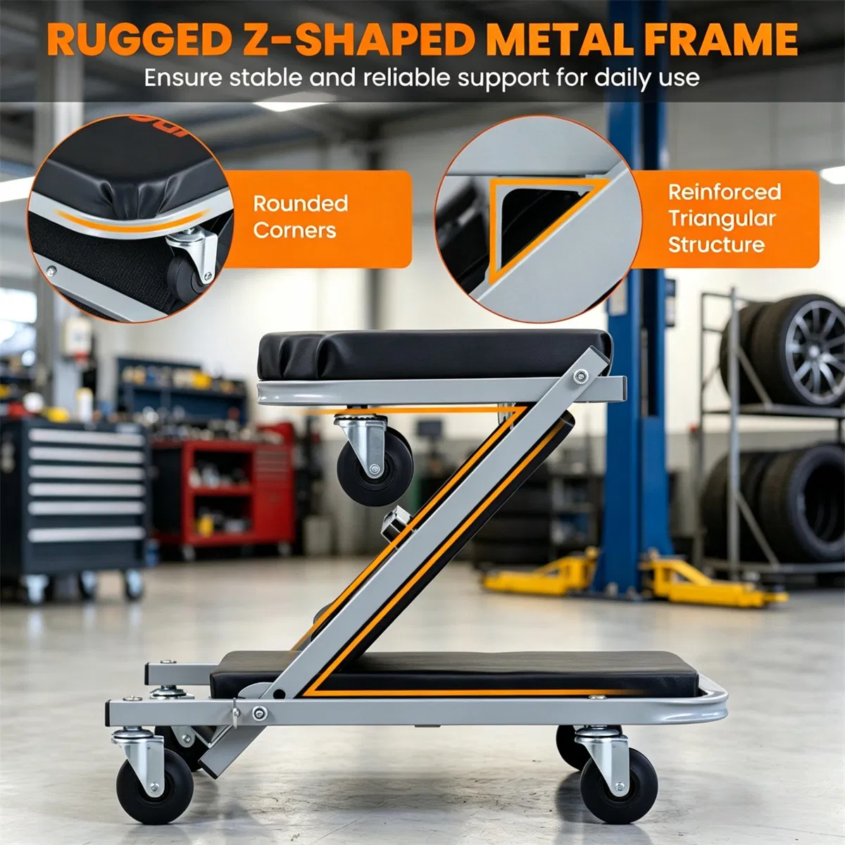 40" 2-in-1 Mechanic Creeper Seat with 360 Swivel Casters, Heavy Duty Metal Frame Auto Repair Rolling Stool with 1.5" Thick Oil-Proof Cushion for Garage Car Maintenance photo 5