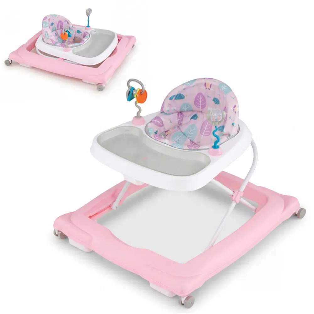 Pink Foldable Baby Walker with Detachable Tray & Shape Sorter Toys, 3-Level Height Adjustable for 6-12 Months photo 2