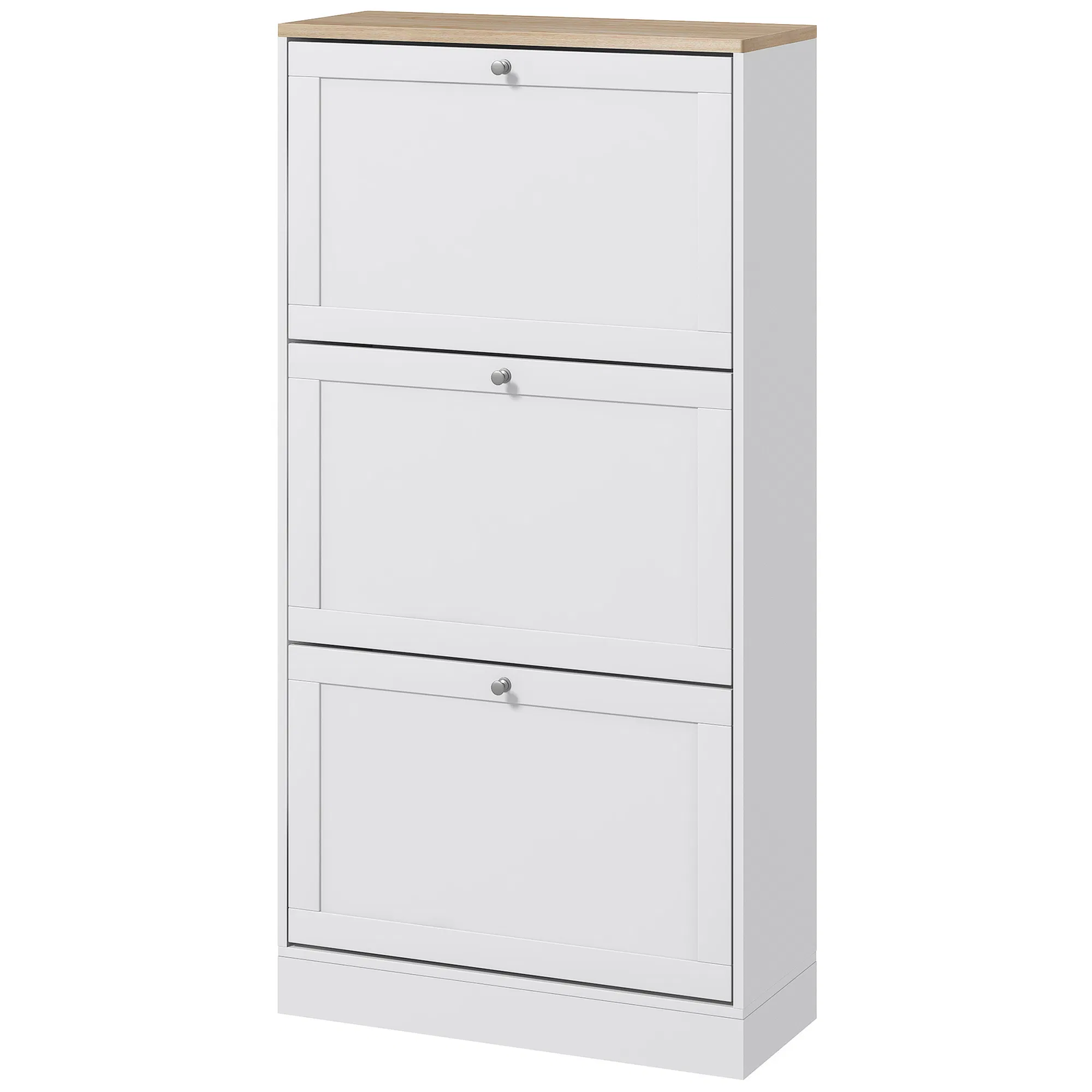 Modern Shoe Storage with 3 Flip Drawers and Adjustable Shelves, Shoe Cabinet Organizer for 18 Pairs of Shoes, White photo 1