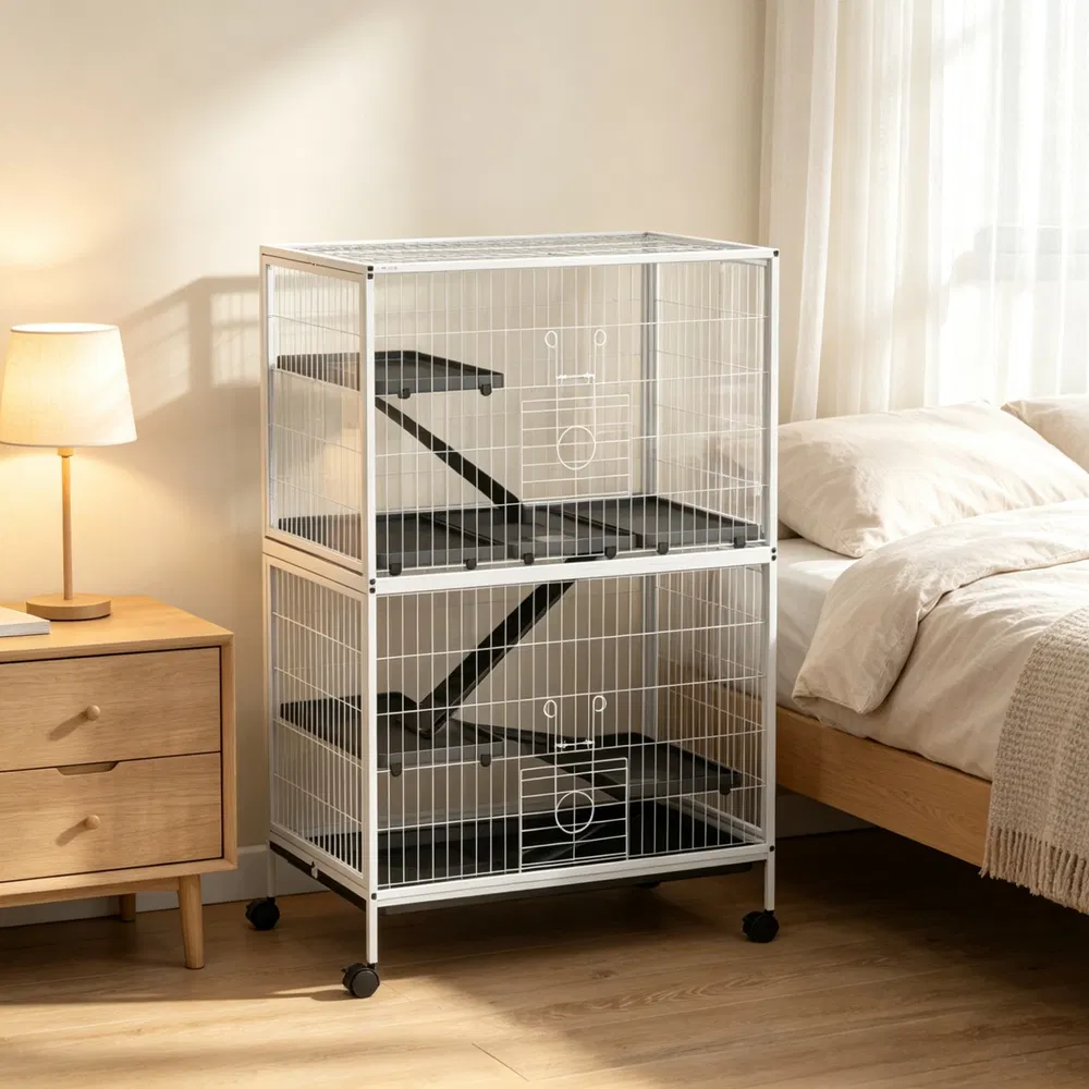 50 Inch Tall Rolling Ferret Chinchilla Cage Small Animal Pet Habitat with Hammock, 4 Doors, Removable Tray photo 2