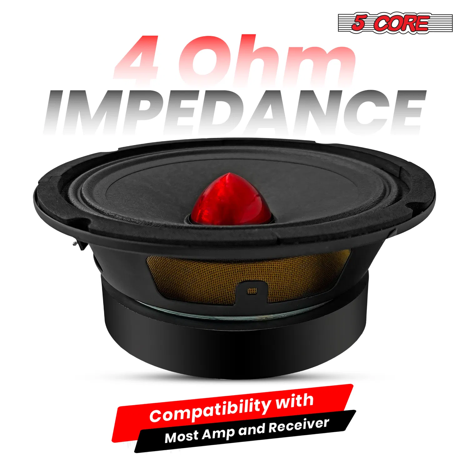 5Core 6.5 Inch 2Pcs Midrange Door Speaker 360W Subwoofer w Aluminum Bullet 4Ω/8Ω Sub Woofer photo 5