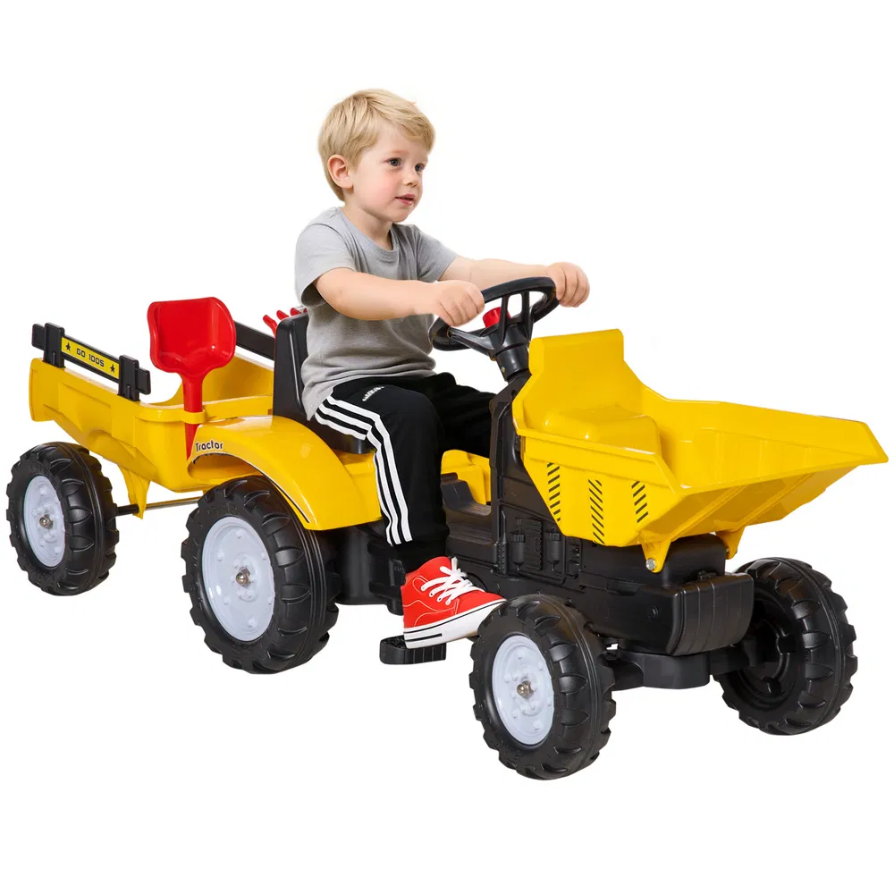 Ride on Toy Dump Truck for Kids, Pedal Construction Car with Detachable Trailer for 3 Year Old, Yellow photo 2