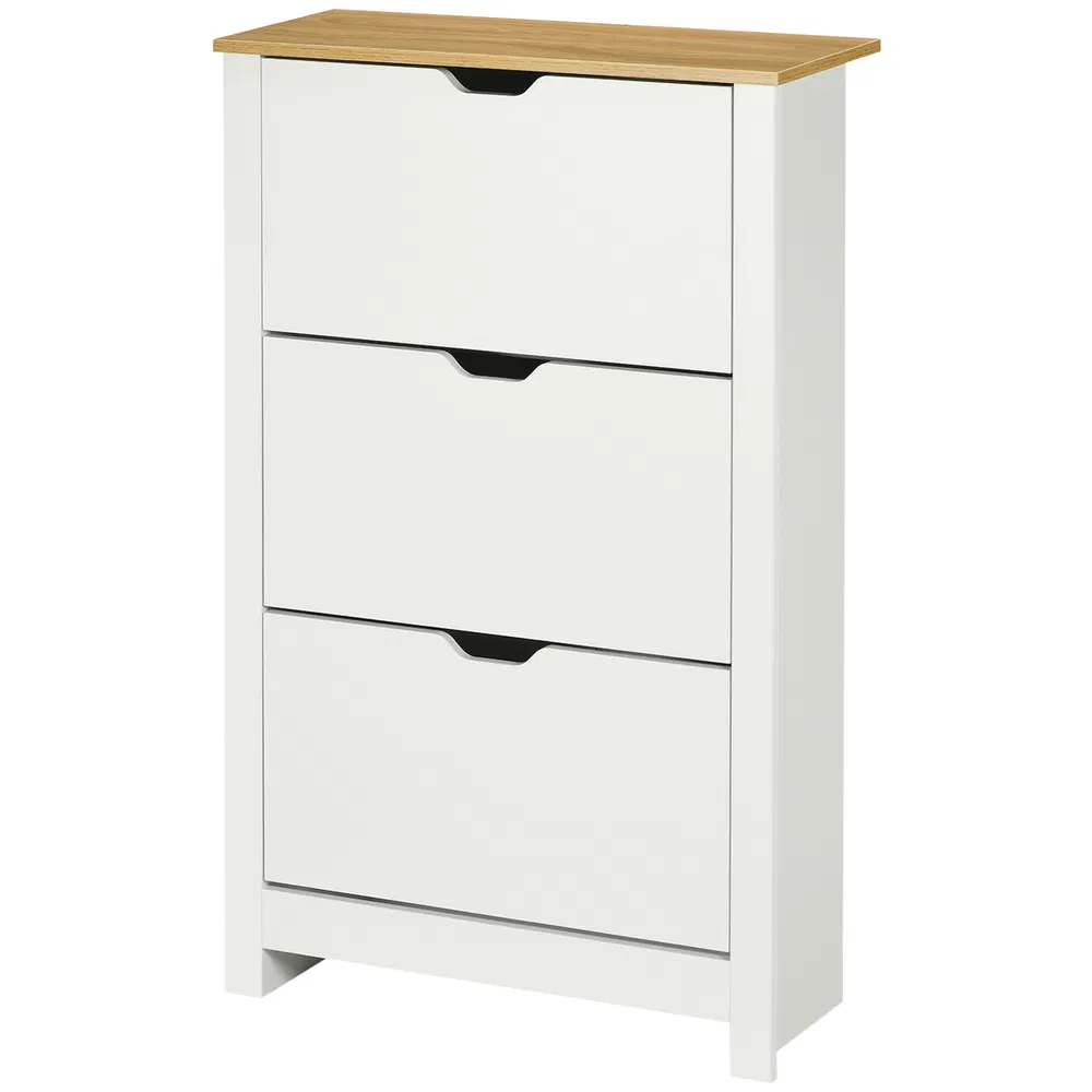 Shoe Storage Cabinet with 3 Flip Drawers and Adjustable Shelves for 9-18 Pairs of Shoes, White photo 2