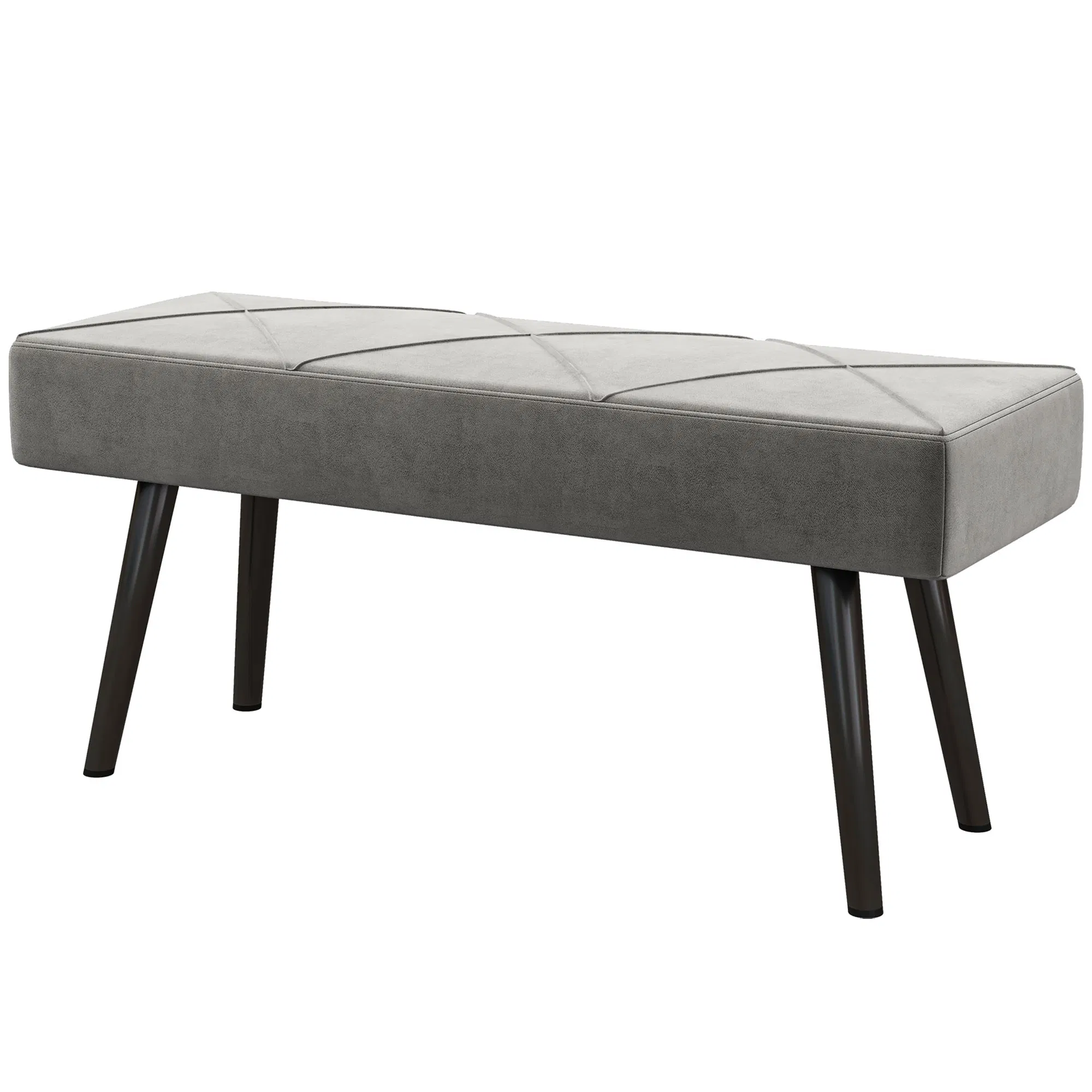 39 Inches Upholstered Bedroom Bench, Modern End of Bed Bench with Steel Legs, Grey photo 1