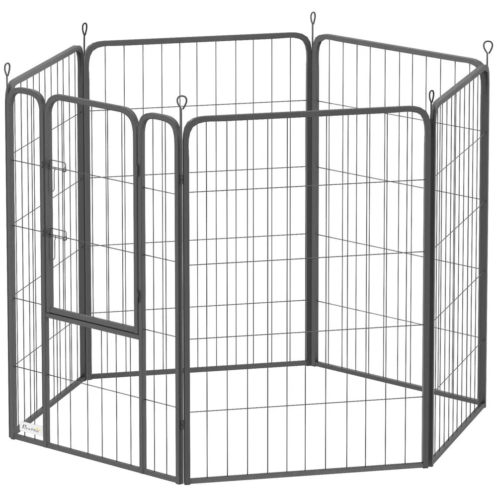 6 Panels Heavy Duty Dog Playpen Outdoor Indoor with Door & Strap, 39" Height Portable & Foldable Pet Playpen photo 2