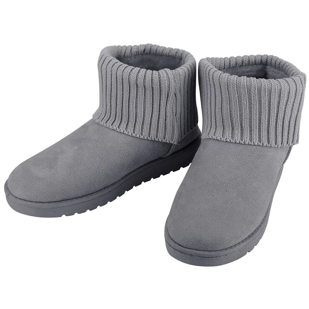 Women Lady Snow Boots Suede Mid-Calf Boot Shoe Short Plush Warm Lining Shoes w/ Anti-slip Rubber Base Knitting Design photo 3