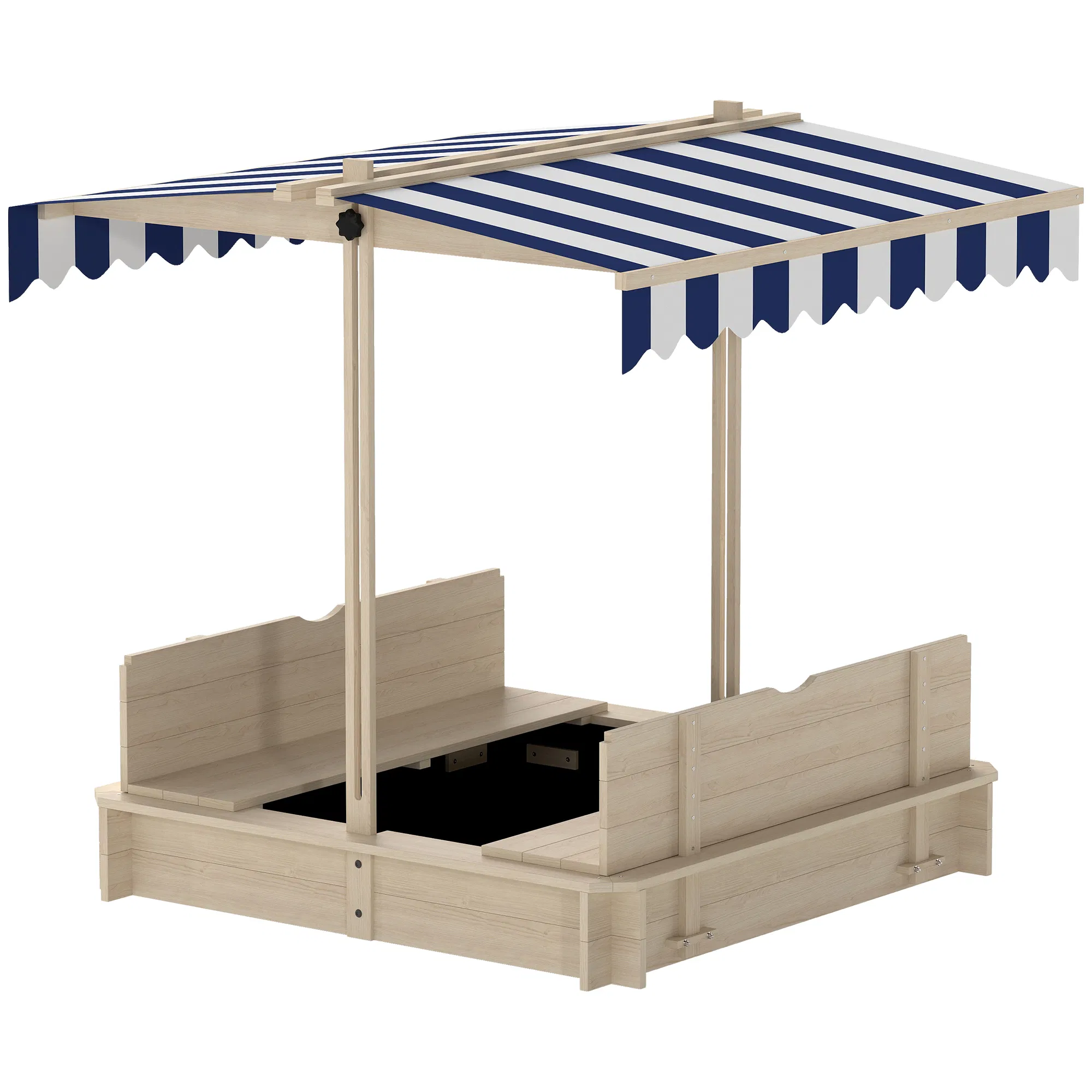 Kids Wooden Sandbox Outdoor Backyard Playset Children Play Station w/ Adjustable Canopy & Convertible Bench Sand for 3-7 Years Old photo 1