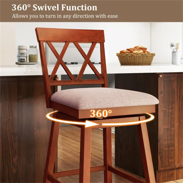 2-Pack 29" Swivel Bar Stools - Solid Rubber Wood Frame, Ergonomic Curved Backrest photo 7
