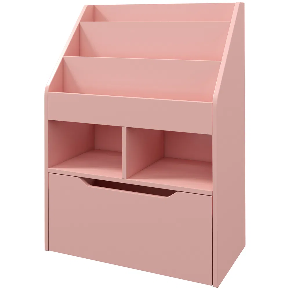 Kids Bookcase with Storage Drawer for Books, Reading Nook, for Classroom, Bedroom, Playroom, Pink photo 2