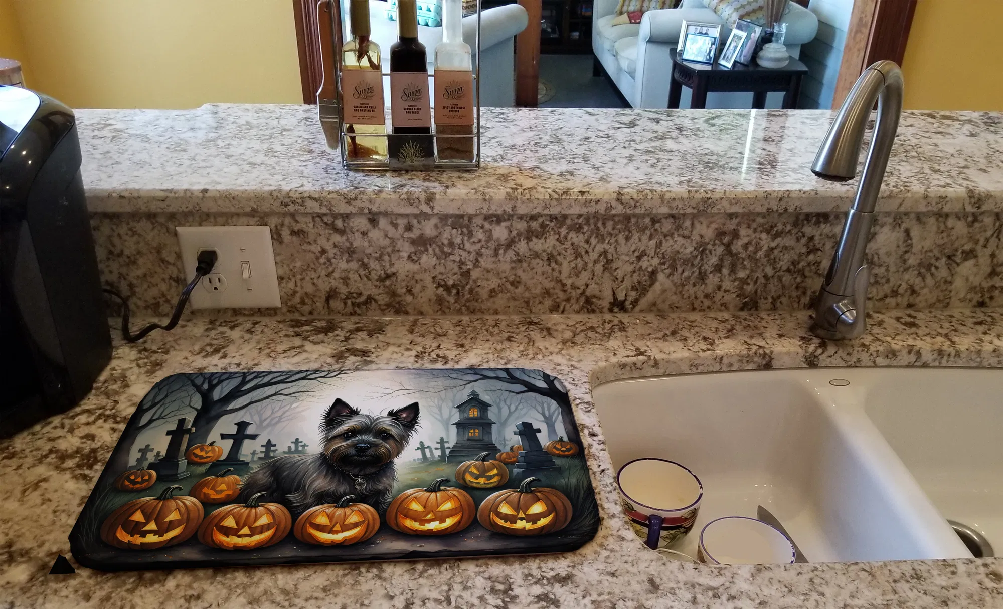 Cairn Terrier Spooky Halloween Dish Drying Mat Absorbent Dish Drying Mat Pad for Kitchen Counter Dish Drainer Mat for Countertop, 14 x 21", Multicolor photo 5