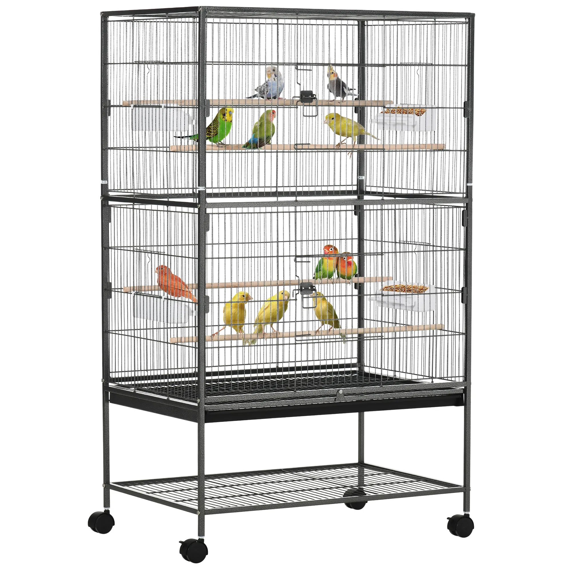 52'' Large Rolling Steel Bird Cage Bird House with Rolling Stand, Storage Shelf, Wood Perch, Food Container, Dark Grey photo 1