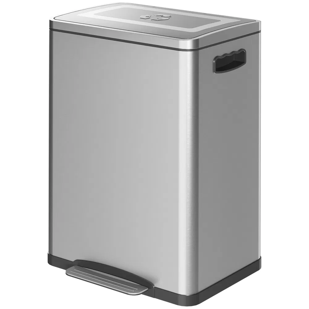 2 x 20 Liter Garbage Bin, Stainless Steel Garbage Can with Soft-Close Lid and Removable Inner Buckets, Silver photo 2