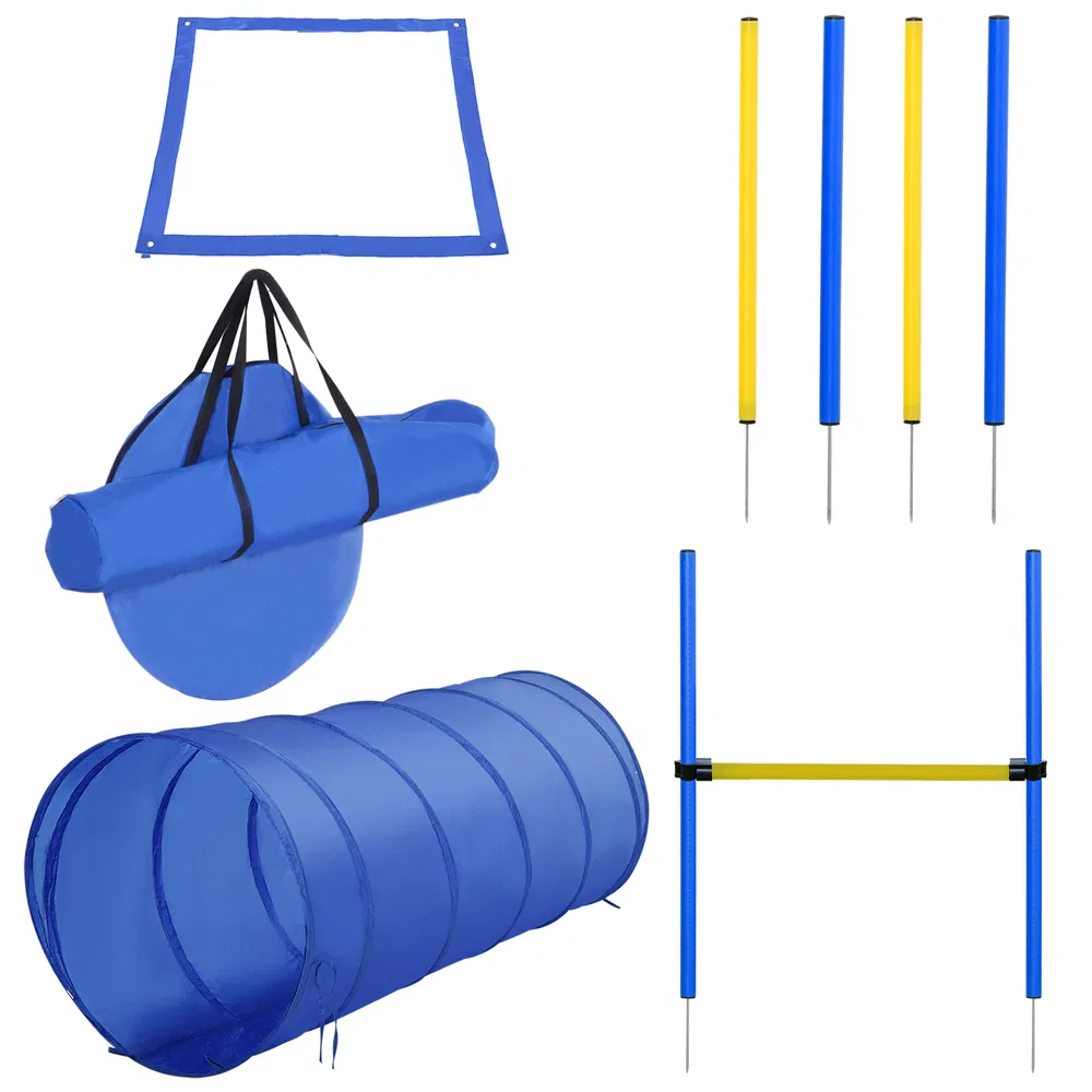 Dog Agility Starter Kit Pet Outdoor Exercise Training Set Tunnel 4 Weave Poles High Jumper photo 2
