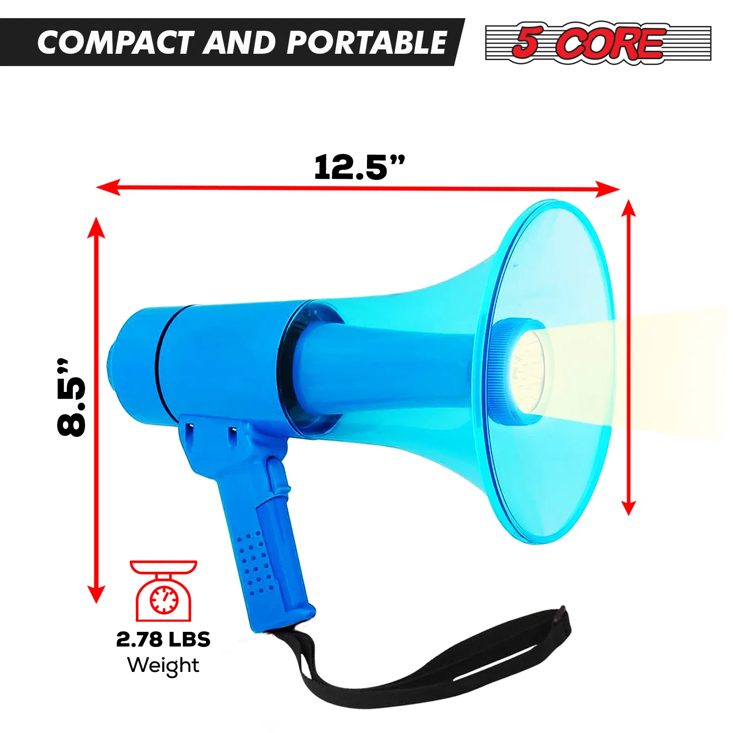 5 Core Megaphone 50W Waterproof Bull Horn PA Speaker w 800Yard Range Flashlight Loud Siren Voice Amp photo 3