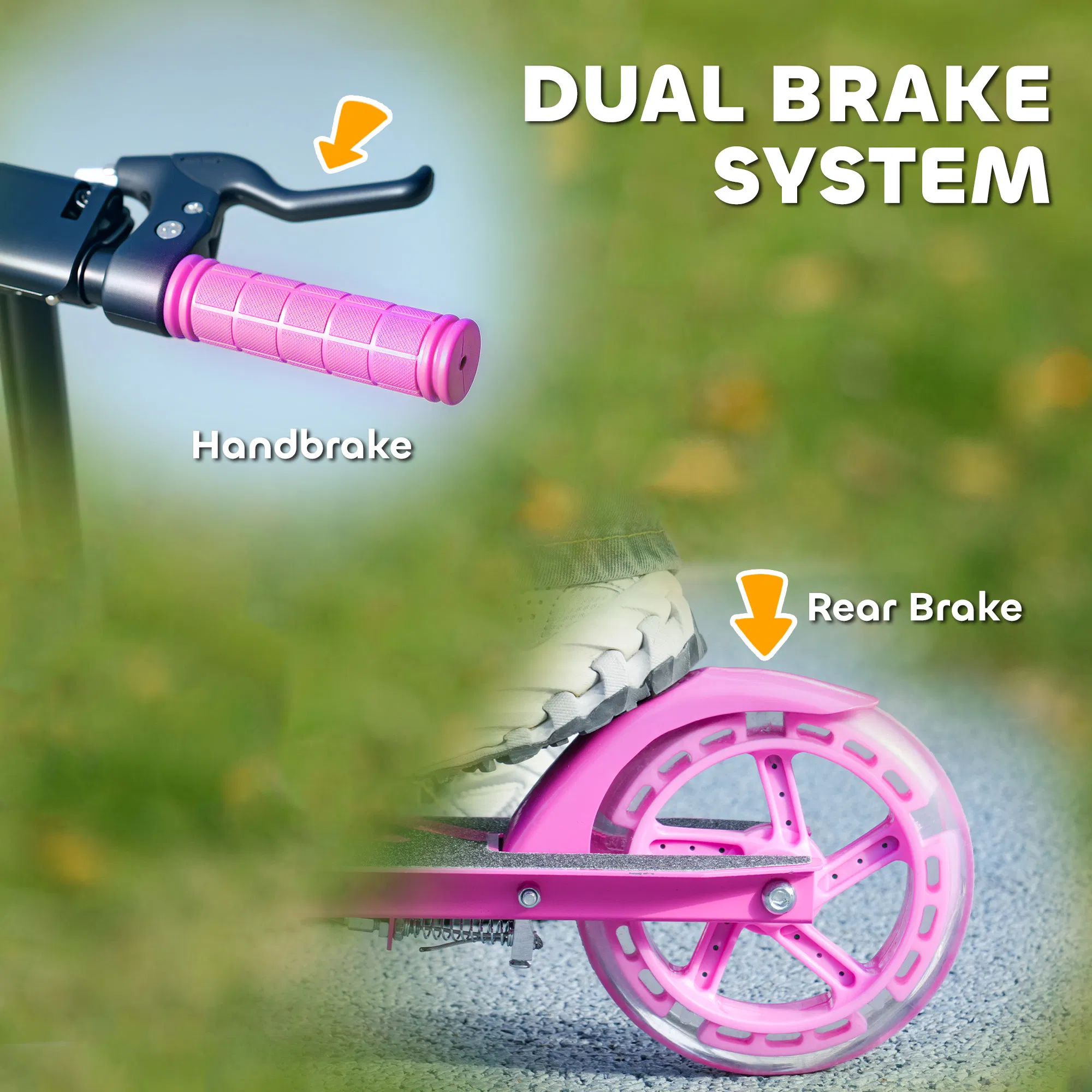 Scooter for Kids Ages 3-8 with Light Up Wheels, Adjustable Handlebar, Rear Brake & Handbrake for Girls and Boys, Pink photo 6
