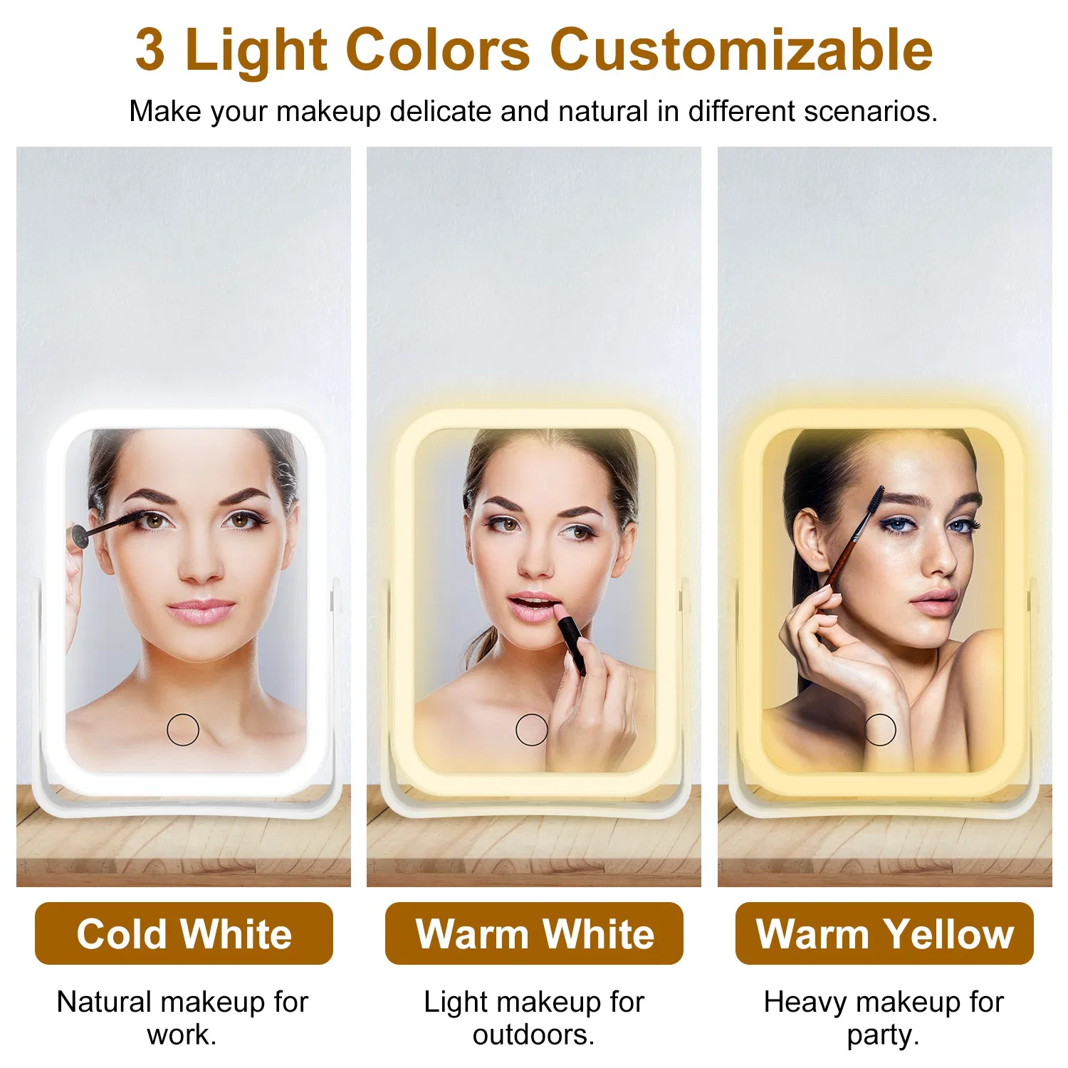 10X Magnifying LED Travel Makeup Mirror, 3 Light Modes Double-Sided Mirror with Smart Touch Sensor, USB Rechargeable for Valentine's Day Gift photo 7