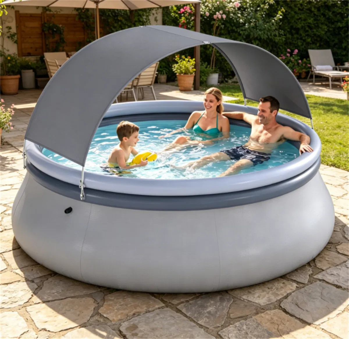 94.5 x 55.5 Large Capacity Outdoor Inflatable Pool with Sunshade Tent, TearResistant PVC BlowUp Pool with Repair Kit, 4Person Portable Family Swimming Pool photo 8